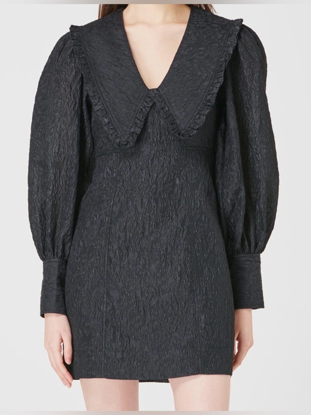 Ganni Black Mini Dress with Oversized Collar